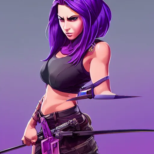 Image similar to beautiful female purple hair katana symmetrical face eyes full length fantasy art apex fortnite Video game icon, 2d game art gta5 cover , official fanart behance hd artstation by Jesper Ejsing, by RHADS, Makoto Shinkai and Lois van baarle, ilya kuvshinov, rossdraws