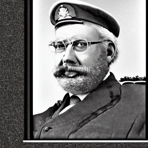 Image similar to colonel saunders as dictator, vintage photograph, old, monochrome, slightly blurry, vintage effect, grain effect