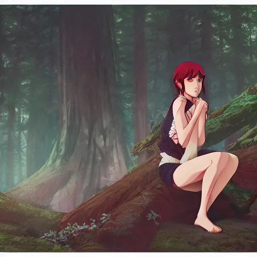 Image similar to realistic princess mononoke by ross draws, forest background by ilya kuvshinov, digital anime art by ross tran, composition by sana takeda, lighting by greg rutkowski