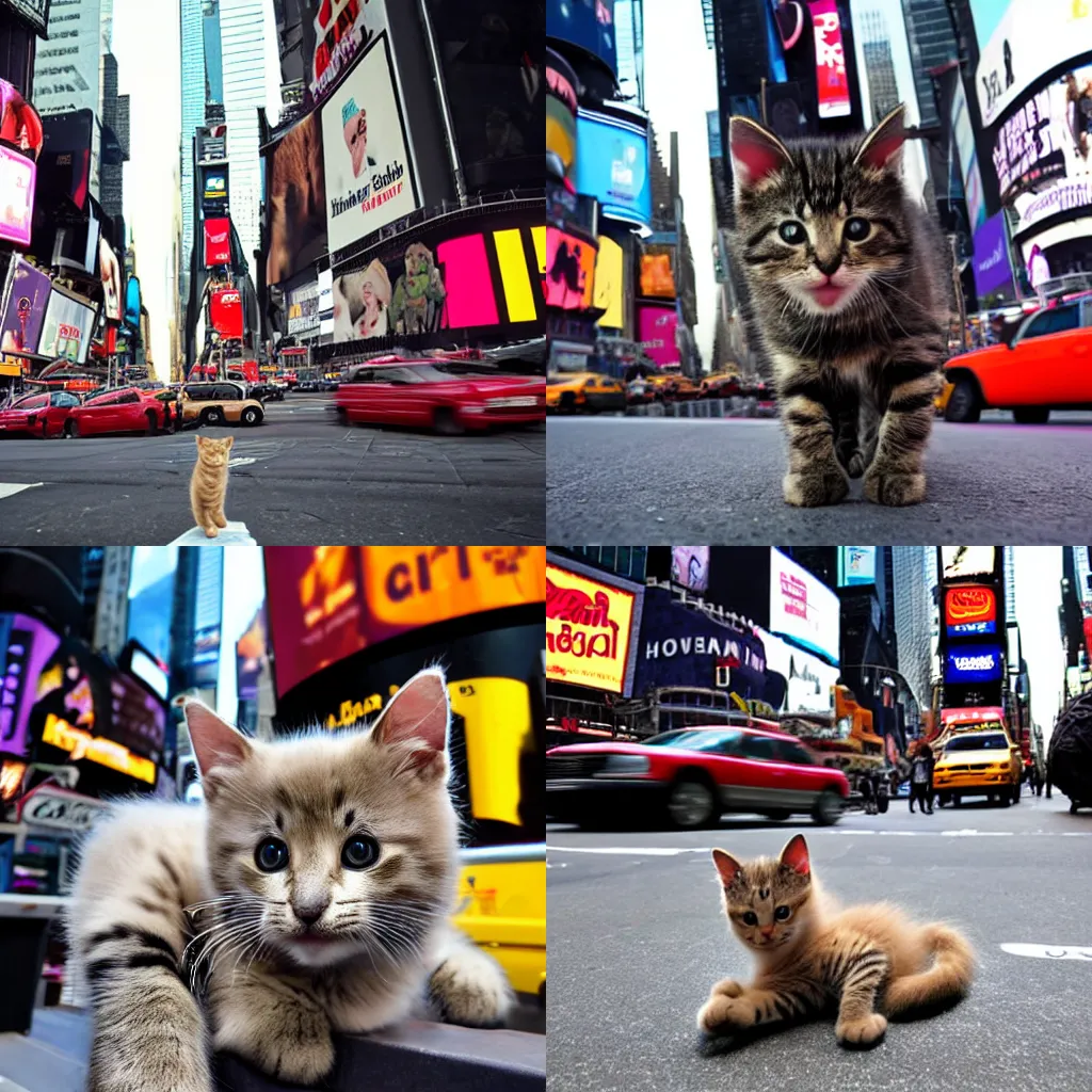 Image similar to baby cat in new york times square, award winning photo