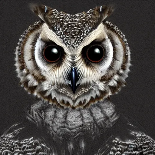 Image similar to a mix between an owl and a bear, high detail digital art