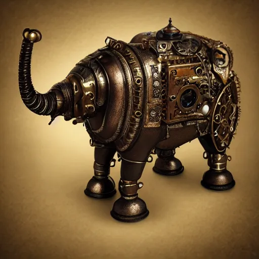 Image similar to a steampunk robotic elephant, dark background, super - detailed, photo - realistic,