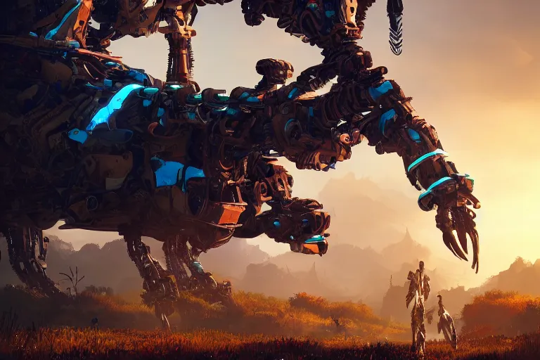 Image similar to tallneck machine mecanical creature robot of horizon forbidden west horizon zero dawn bioluminiscence global illumination ray tracing hdr fanart arstation by ian pesty and alena aenami artworks in 4 k