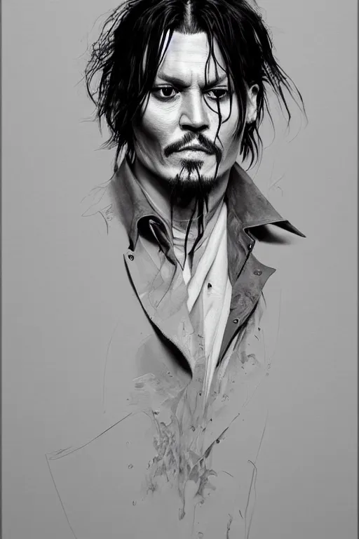 Prompt: Portrait of johnny depp as uryu ishida quincy from anime bleach, dark, intricate, highly detailed, smooth, artstation, digital illustration by Ruan Jia and Mandy Jurgens and Artgerm and Wayne Barlowe and Greg Rutkowski and Zdislav Beksinski