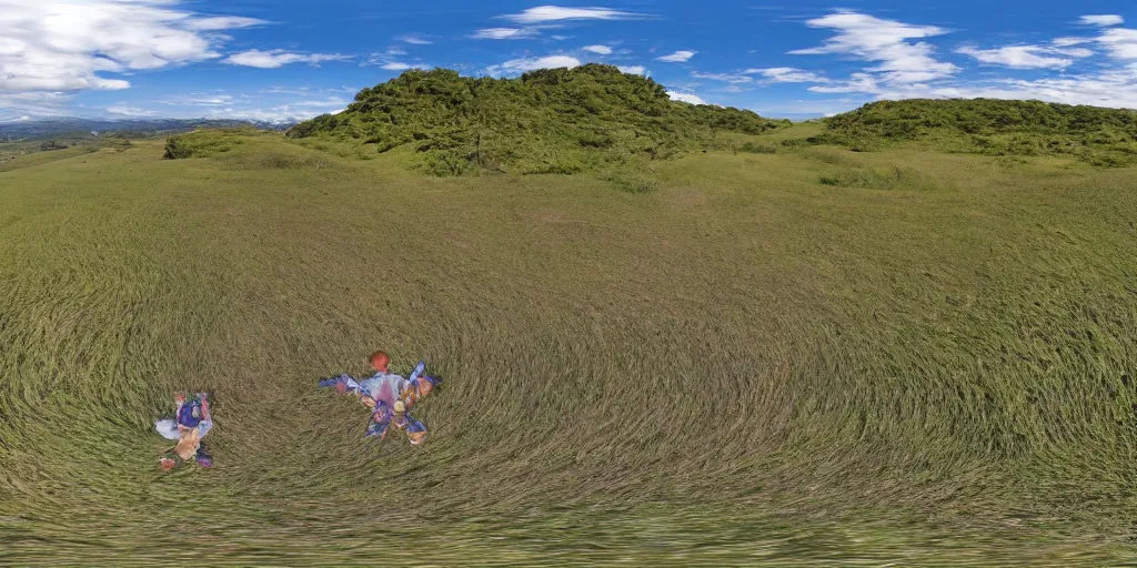 Image similar to seamless equirectangular projection of a 3 6 0 view of teletubbieland