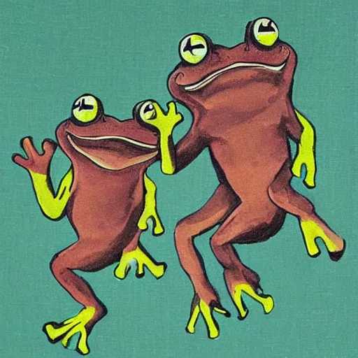 Image similar to tow frogs dancing in a prom