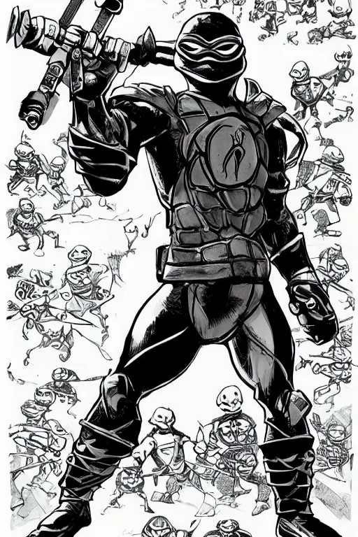 Image similar to prince rodgers nelson a a teenage mutant ninja turtle, full body, pen an ink, comic books style, very detailed, by eric talbot, artstation, pinterest