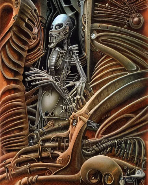 Prompt: artwork by hr giger, by roger dean, by julie bell, biomechanical, 4 k, hyper detailed