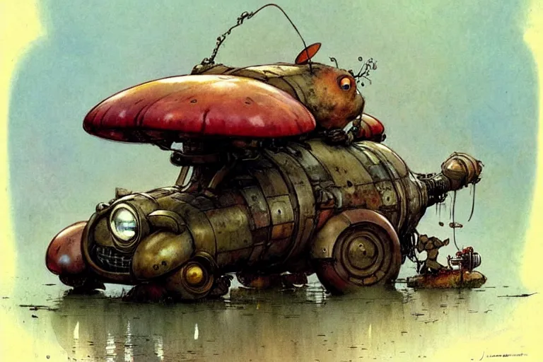 Prompt: adventurer ( ( ( ( ( 1 9 5 0 s retro future robot fat mouse amphibious vehical home. muted colors. swamp mushrooms ) ) ) ) ) by jean baptiste monge!!!!!!!!!!!!!!!!!!!!!!!!! chrome red