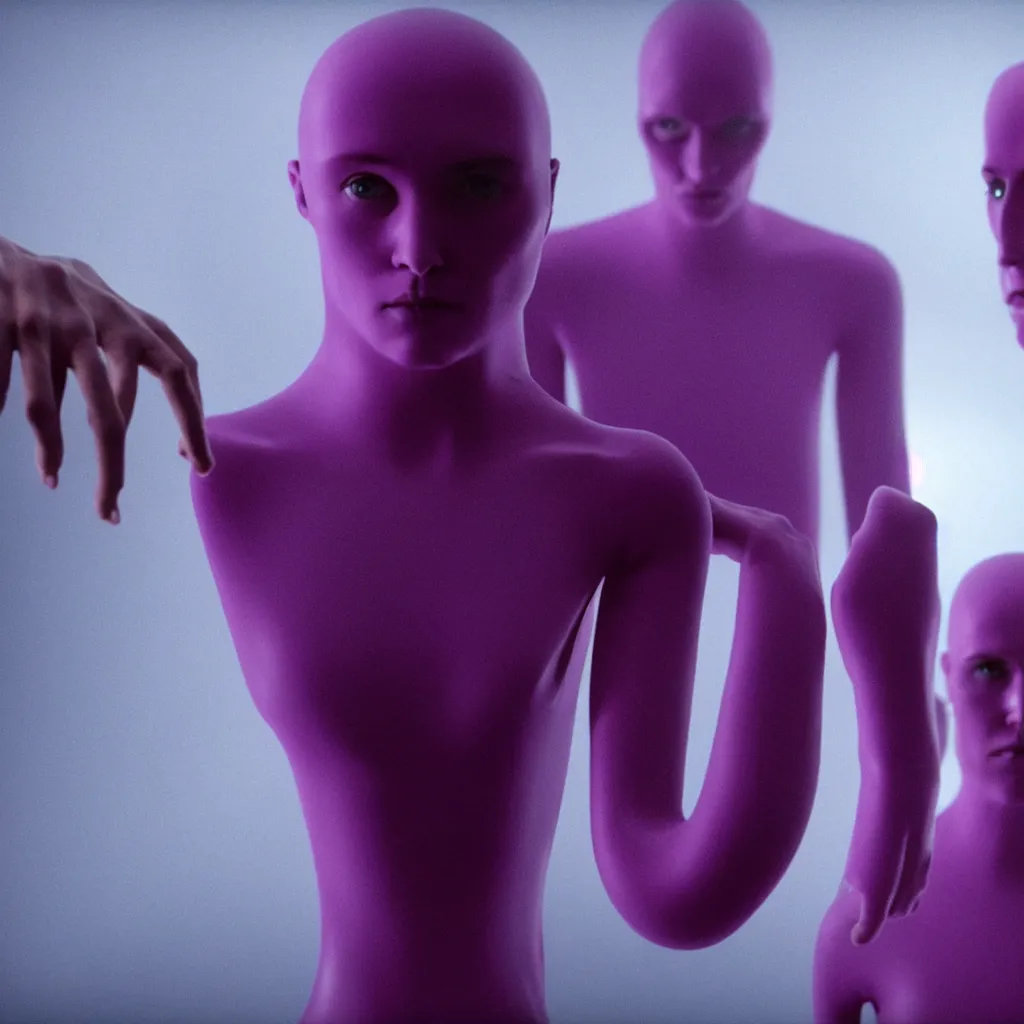 Prompt: cinestill of a giant hand made of purple wax float through the living room film still from the movie directed by denis villeneuve with art direction, pouring rain menacing lights shadows, 8 k, hd, high resolution, 3 5 mm, f / 3 2, ultra realistic faces, ex machina