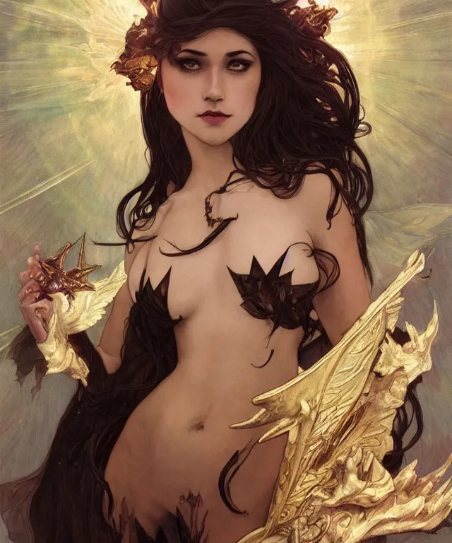Image similar to Albedo as Lucifer morningstar, very detailed, digital art, trending on artstation, concept art, smooth, illustration, art by artgerm and greg rutkowski and alphonse mucha and J. C. Leyendecker and Edmund Blair Leighton and Katsuhiro Otomo and Geof Darrow and Phil hale and Ashley wood and Ilya repin and Charlie Bowater