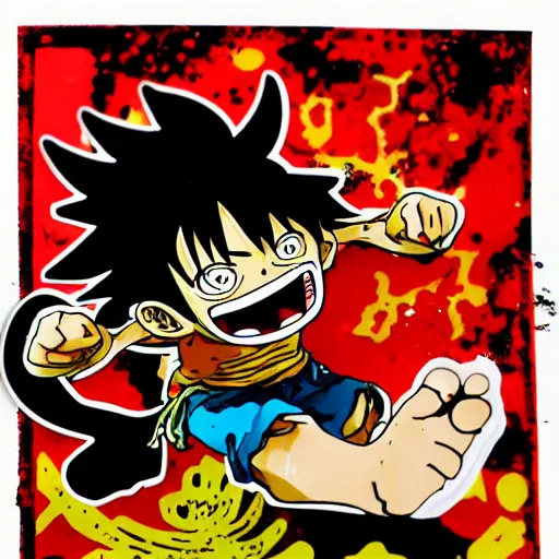 Image similar to die cut sticker, luffy is joyboy, splatter paint on paper