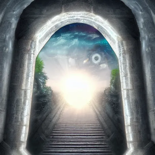 Prompt: a majestic portal to another dimension. an ethereal castle is visible through the portal. hd digital art