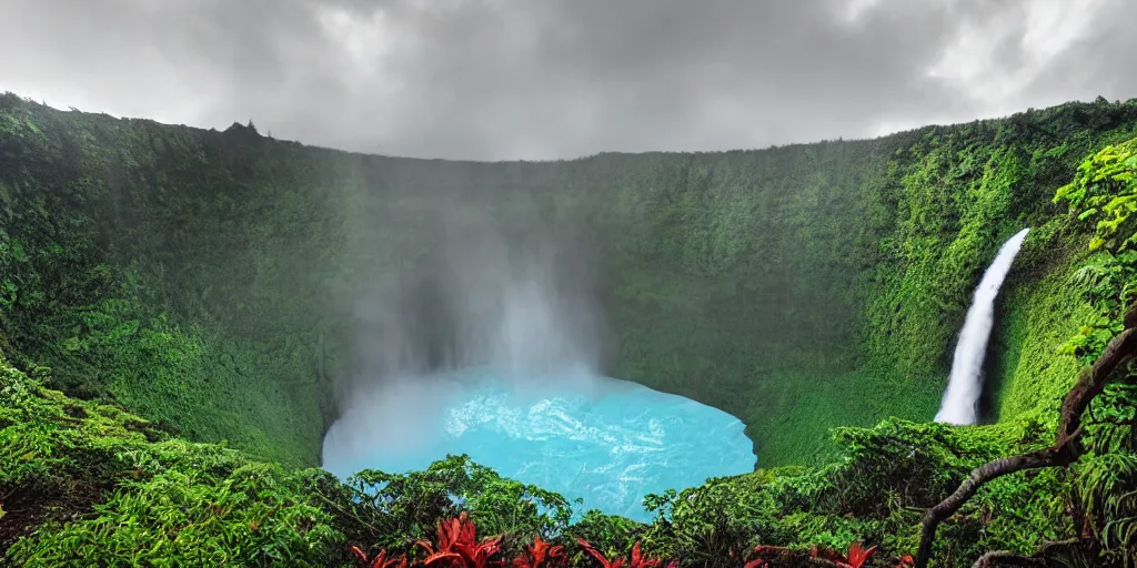 Image similar to akaka falls, maui hawaii, greg rutkowski