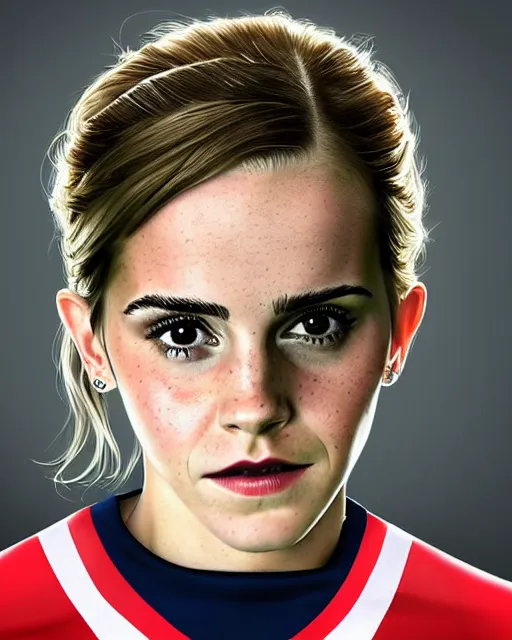 Image similar to a portrait of emma watson as a lokomotiv football player, hyper realistic