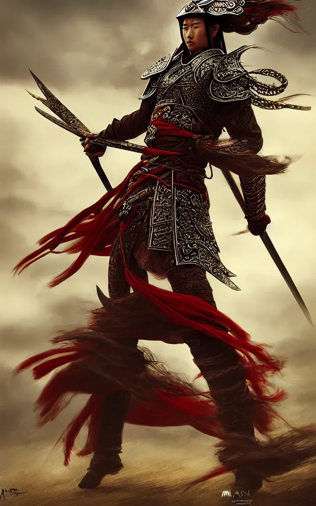 Prompt: wuxia warrior in detailed ceremonial armor. in the background a field of rice. dark fantasy. digital art. high detail. sharp focus. high resolution. by a. j. manzanedo