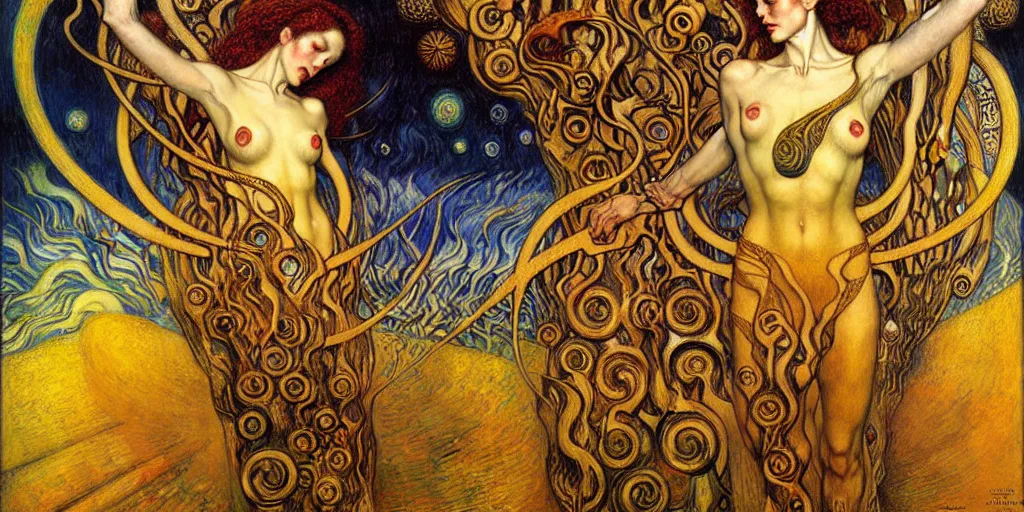 Image similar to Divine Chaos Engine by Karol Bak, Jean Delville, William Blake, Gustav Klimt, and Vincent Van Gogh, symbolist, visionary