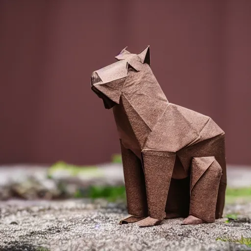 Image similar to a capibara made from origami, photography 4k, f1.8 anamorphic, bokeh, 4k, Canon, Nikon