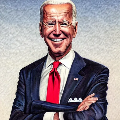 Prompt: realistic detailed painting, joe biden wear stupid suit, the titled from this hyper realistic painting which are very detailed is untitled