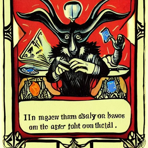 Image similar to baphomet plays poker with Aleister Crowley