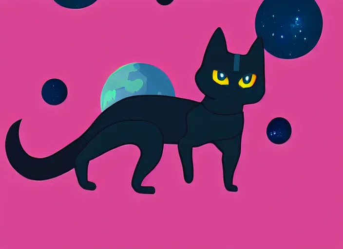 Prompt: digital art minimal vector cat space scifi!!! detailed wallpaper trending on artstation