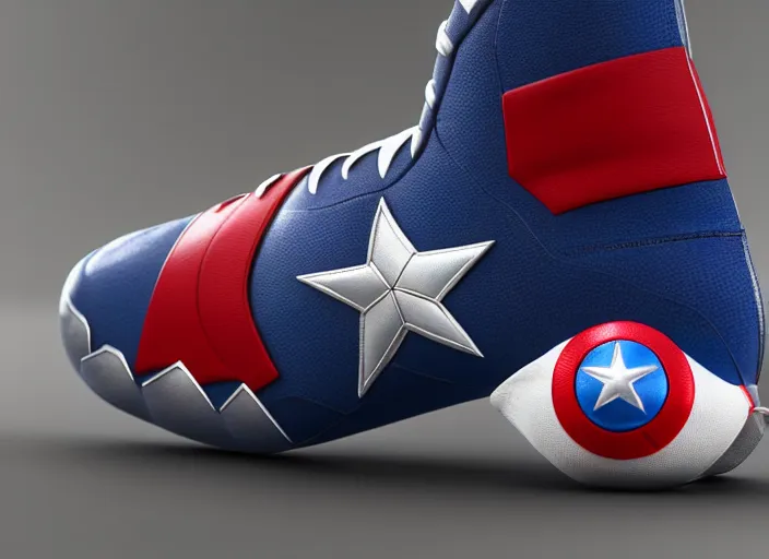 Image similar to basketball sneakers concept of captain america, digital, octane render, smooth, sharp focus