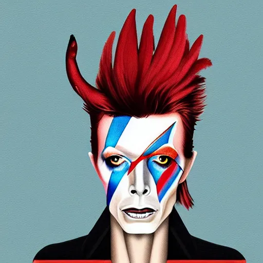 Image similar to “painting of David Bowie as a Rooster.”