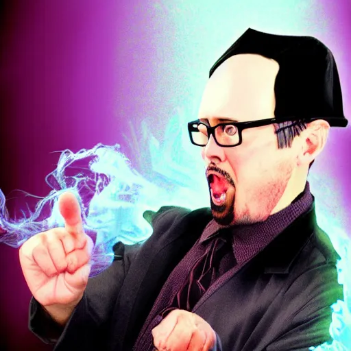 Prompt: the nostalgia critic striking a menacing pose, digital art, kung fu, dissipating smoke