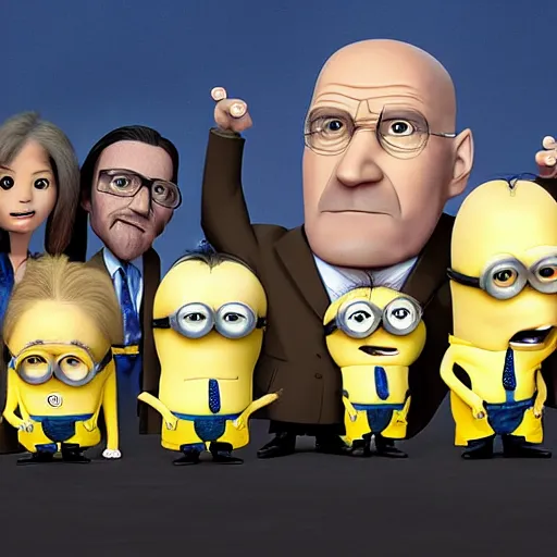 Image similar to An award winning photo of the Breaking Bad cast but they're minions. Ultra HD, hyper realistic, 8K.