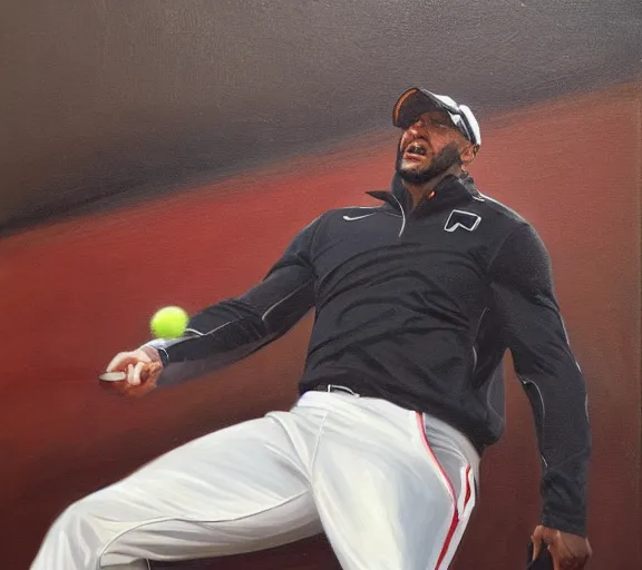 Prompt: ray lewis coaching women's tennis, impassioned, oil canvas, portrait by william sidney mount, trending on artstation