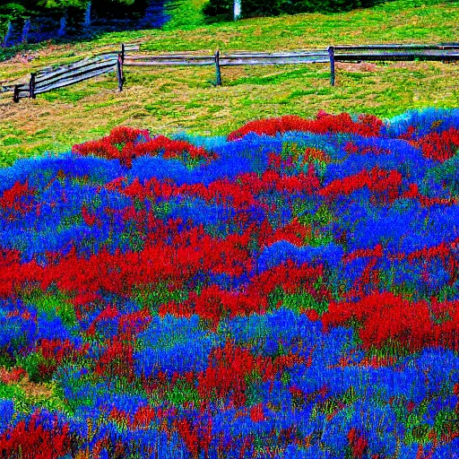 Prompt: red blue grass