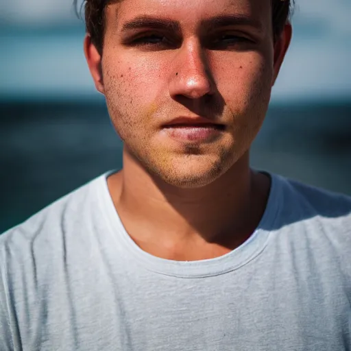 Prompt: a photo portrait of a young Channel Islander man facing the camera, centred, upper body, 8k, high quality, flickr
