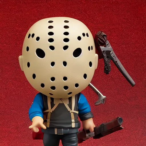 Prompt: high quality portrait flat matte painting of jason voorhees in the style of nendoroid, from friday the 1 3 th, flat anime style, thick painting, medium close - up