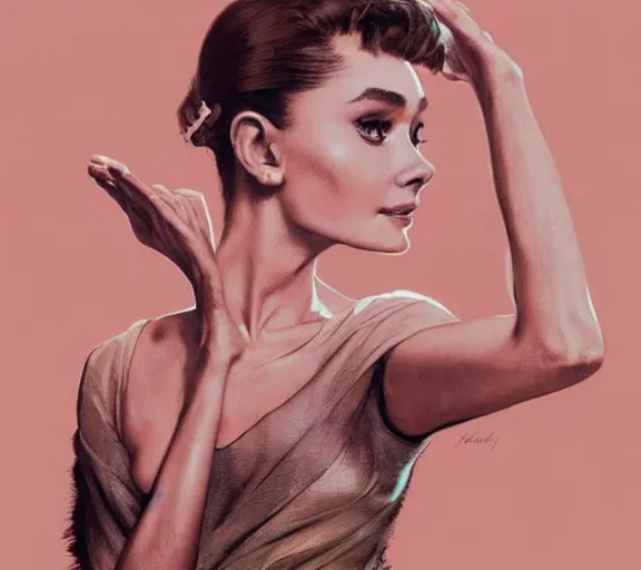 Image similar to photography audrey hepburn with hands - up and hairy armpits, deep focus, intricate, elegant, highly detailed, digital painting, artstation, concept art, matte, sharp focus, illustration, art by artgerm and greg rutkowski and alphonse mucha and gil elvgren