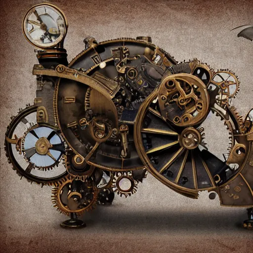 Prompt: steampunk clockwork flying airship Canon DSLR 35mm 8k product photo