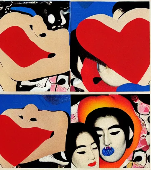 Prompt: And if a kiss could melt a heart show me, collage, by Tadanori Yokoo