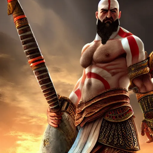Prompt: kratos the god of war as an egyptian warrior, pharaoh, egypt, pyramids by rafael grassetti, concept art, character design, fantasy, 3 d, 8 k resolution