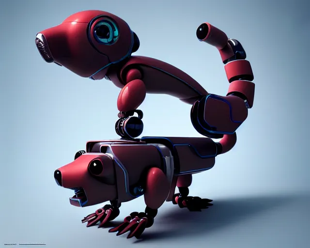 Prompt: futuristic ferret - shaped robot, robotic ferret - shaped 3 d octane render, cyberpunk ferret - shaped mechanical robot by mickael lelievre and remi cuxac