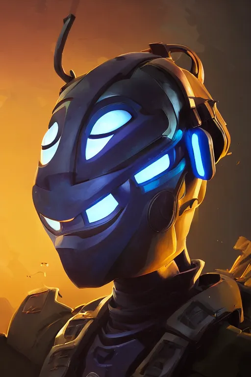 Image similar to epic mask helmet robot ninja portrait stylized as fornite style game design fanart by concept artist gervasio canda, behance hd by jesper ejsing, by rhads, makoto shinkai and lois van baarle, ilya kuvshinov, rossdraws global illumination radiating a glowing aura global illumination ray tracing hdr render in unreal engine 5