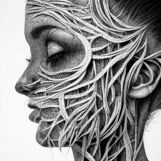 a womans face in profile made of leaf skeleton in the | Stable ...