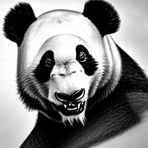 Image similar to muscular buff panda, highly detailed, pencil sketch