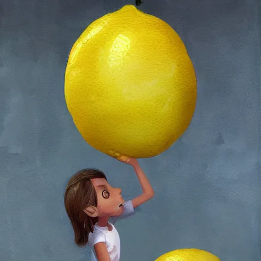 Prompt: lemon demon caught you stealing from the lemonade stand, photorealistic