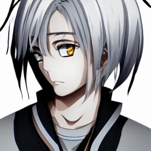 Premium Vector  Handsome silver hair boy anime japanese wearing blue  jacket and black turtleneck