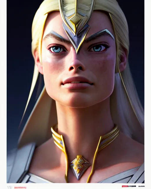 Image similar to azctec warrior, ( margot robbie ), detailed perfect face, exquisite details, fire magic, mid view, design on a white background, by studio muti, greg rutkowski makoto shinkai takashi takeuchi studio ghibli