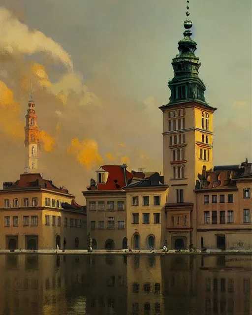 Image similar to the city of warsaw, poland. fantasy art by greg rutkowski, gustave courbet, rosa bonheur, edward hopper. faithfully depicted architecture, realistic, sharp focus, global illumination, radiant light, detailed and intricate environment, trending on artstation