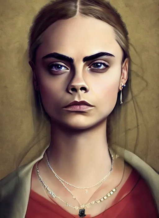 Image similar to cara delevingne as lucrezia borgia, detailed digital art, trending on Artstation