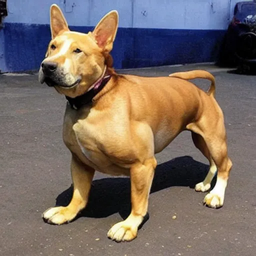 Prompt: most muscular dog in the world, named Buddy, guinness book photo