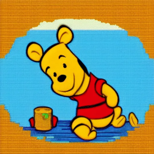 Image similar to Winnie the Pooh, pixel art, lounging on the beach