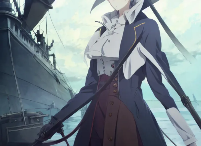 Prompt: portrait of lady maria, helm of second world war warship in background, illustration concept art anime key visual trending pixiv fanbox by wlop and greg rutkowski and makoto shinkai and studio ghibli and kyoto animation, symmetrical facial features, shoulder eyes, astral witch clothes, dieselpunk, realistic anatomy, gapmoe yandere grimdark, volumetric lighting, backlit