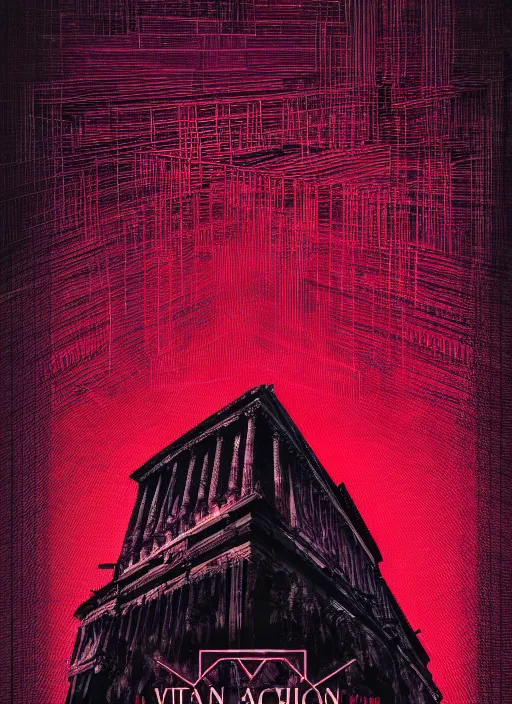 Image similar to dark design poster showing a majestic roman city, black background with very subtle red and purple design elements, powerful, nekro, vito acconci, thin straight lines, dark, glitch art, neo vaporwave, gritty, layout frame, square, trending on artstation